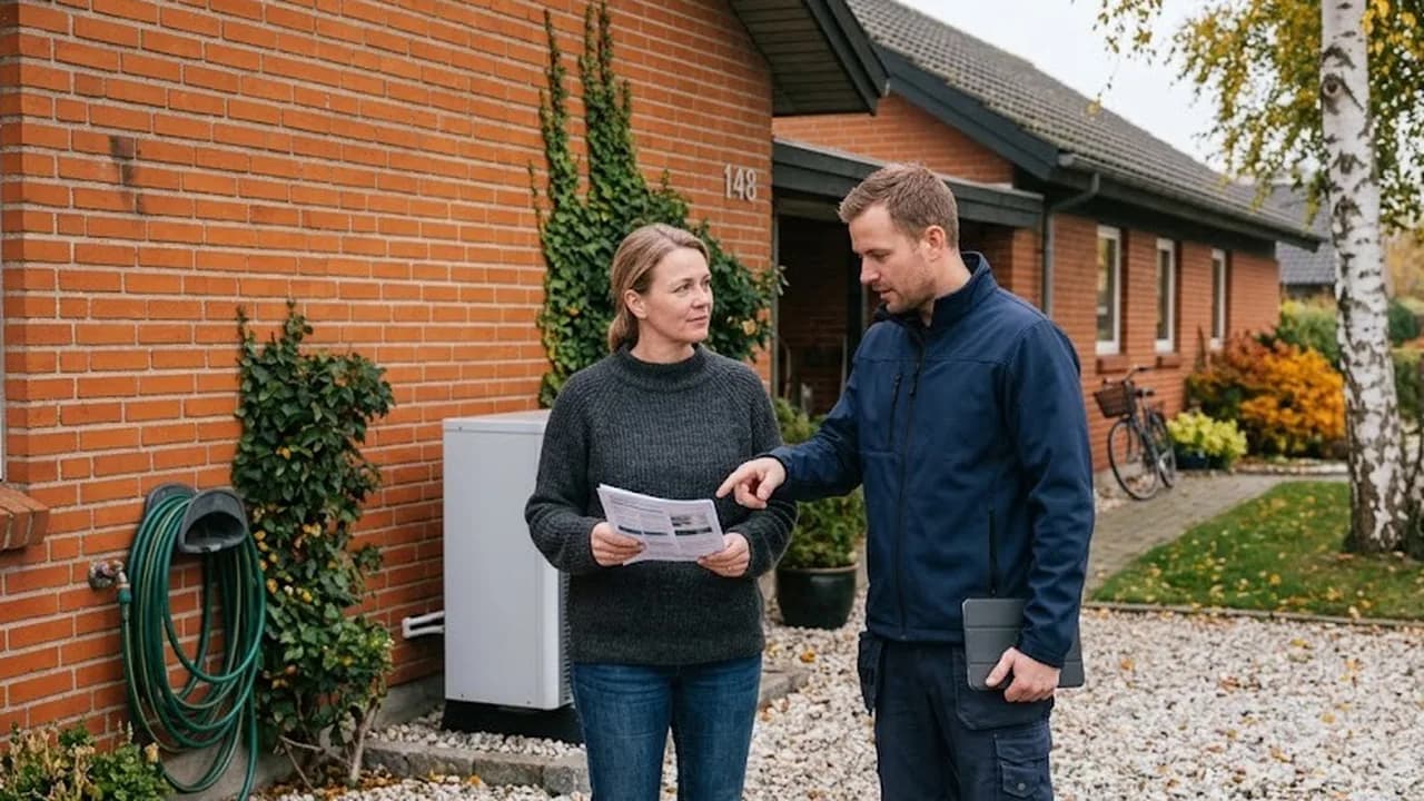 Montør og boligejer gennemgår tilbud ved udedelen